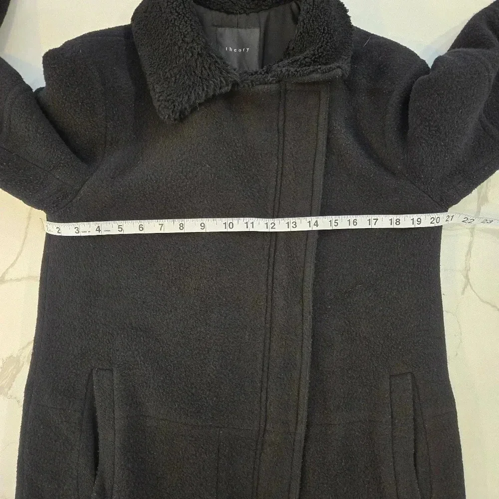Theory Datyah Wool Shearling Lamb Coat Black Size Medium